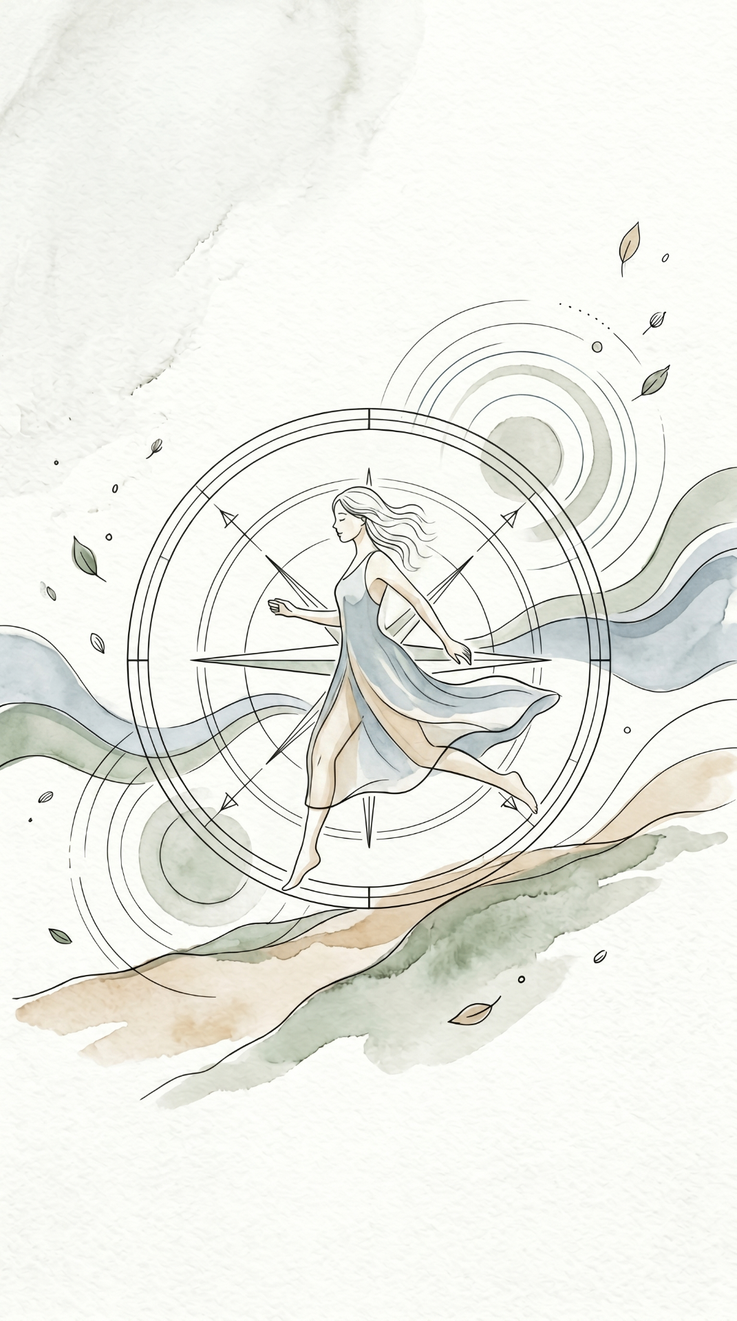 Illustrazione di apertura: figura femminile, bussola ed elementi naturali
